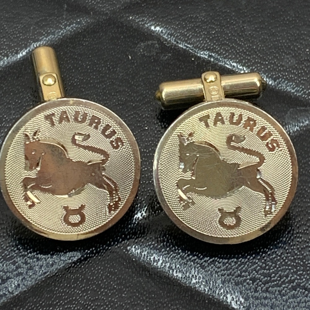 Vintage Destino Taurus Zodiac‎ Sign Gold Tone Cufflinks Men's Astrology Jewelry